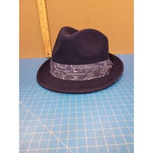 Montique Fedora Hat Mens Banded Dress Hat Blue Paisley Band Style Unspecified